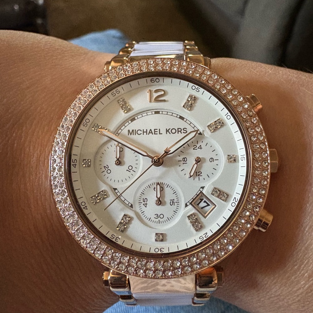 Michael Kors Rose Gold and White Chronograph Watch